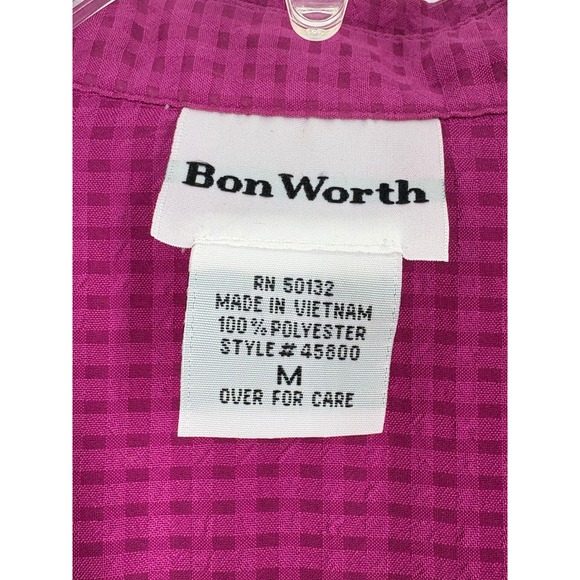 Bon Worth Womens Top Medium Purple Button Down 3/4 Sleeve Tunic Blouse - Picture 2 of 6